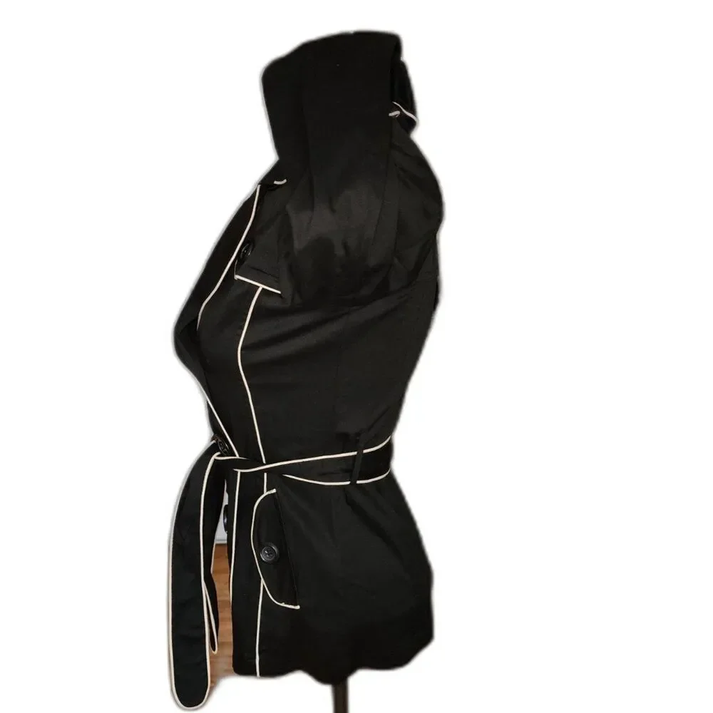 Sugar Tart Women's Black Pea Coat White Trim Size S - Picture 4 of 7